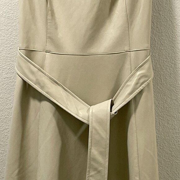 KAREN MILLEN NWT Faux Leather V-Neck Belted Full Skirt Maxi Dress Cream Size 12 - Picture 5 of 13